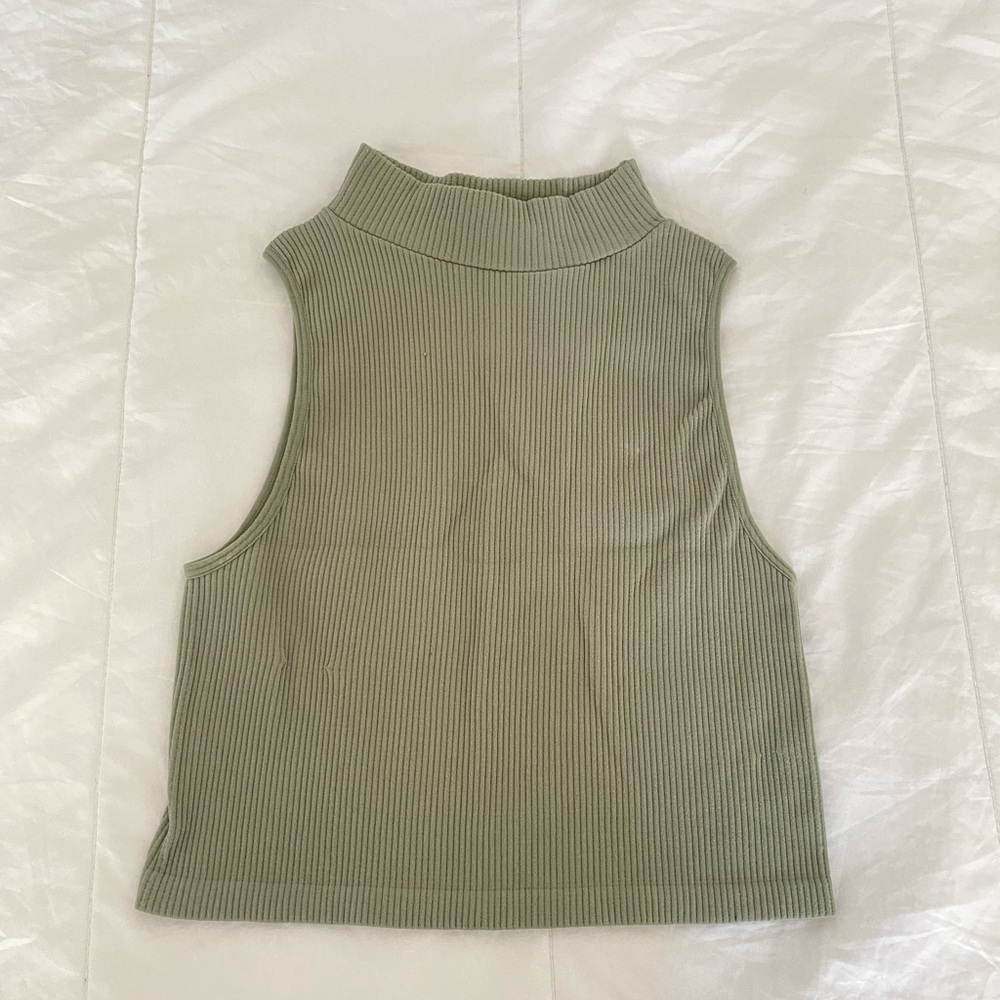 Zara Ribbed Mock Neck Crop Tank Top